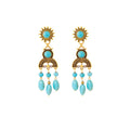 Vintage Bohemian Ethnic Turquoise Bead Alloy Rhinestone Pendant Chandelier Drop Stud Earrings view 5