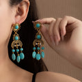 Vintage Bohemian Ethnic Turquoise Bead Alloy Rhinestone Pendant Chandelier Drop Stud Earrings view 1