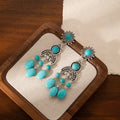 Vintage Bohemian Ethnic Turquoise Bead Alloy Rhinestone Pendant Chandelier Drop Stud Earrings view 3