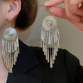 Vintage Geometric Round Tassel Metal Drop Earrings For Women, Chic Ethnic Style Statement Jewelry view 2