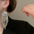 Vintage Geometric Round Tassel Metal Drop Earrings For Women, Chic Ethnic Style Statement Jewelry view 4