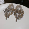 Vintage Geometric Round Tassel Metal Drop Earrings For Women, Chic Ethnic Style Statement Jewelry view 3