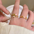 18K Gold Plated Zircon Enamel Flower Open Ring For Women view 2