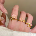 18K Gold Plated Zircon Enamel Flower Open Ring For Women view 4