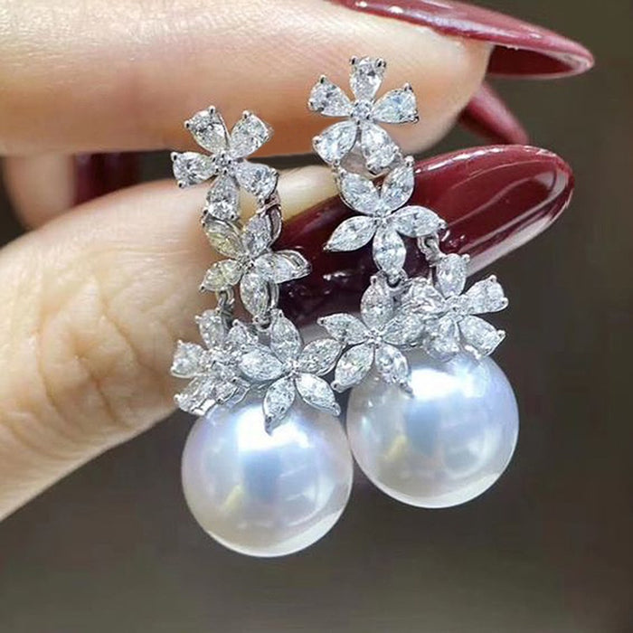 Middle East Style Faux Pearl Drop Earrings For Women, Elegant Floral Princess Jewelry