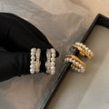 Light Luxury Round Faux Pearl Rhinestone Stud Earrings For Women Vintage Elegant Geometric Jewelry view 3