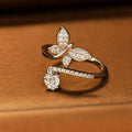 Elegant Adjustable Open Butterfly Ring With Sweet Heart Charm For Daily Commuter Jewelry view 2