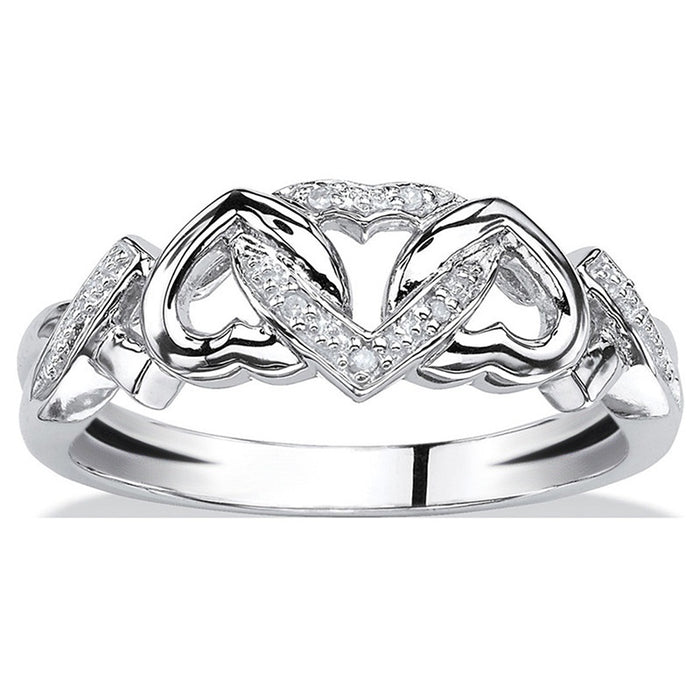Japan Korea Style Heart Ring For Women, Micro Paved Zircon Buckle Heart Fashion Jewelry