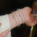 Light Luxury Copper Zircon Bow Double Layer Open Bangle French Delicate Jewelry view 3