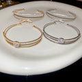 Light Luxury Copper Zircon Bow Double Layer Open Bangle French Delicate Jewelry view 2