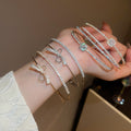 Light Luxury Copper Zircon Bow Double Layer Open Bangle French Delicate Jewelry view 1