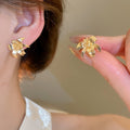 Brushed Metal Lily Flower Stud Earrings With Silver Pins, Vintage Court Light Luxury Women's Jewelry view 3