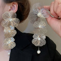 Vintage European Style Floral Metal Faux Pearl Stud Earrings With Rhinestone Accents view 3