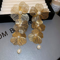 Vintage European Style Floral Metal Faux Pearl Stud Earrings With Rhinestone Accents view 4