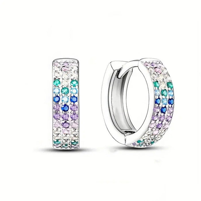 Metal Micro Pave Colorful Zircon Hoop Earrings For Women Sweet Daily Fashion Accessories