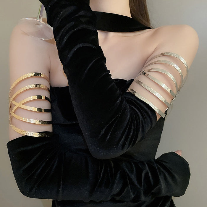 2026 New European American Irregular Metal Multi Layer Cross Bangle Light Luxury Statement Arm Cuff