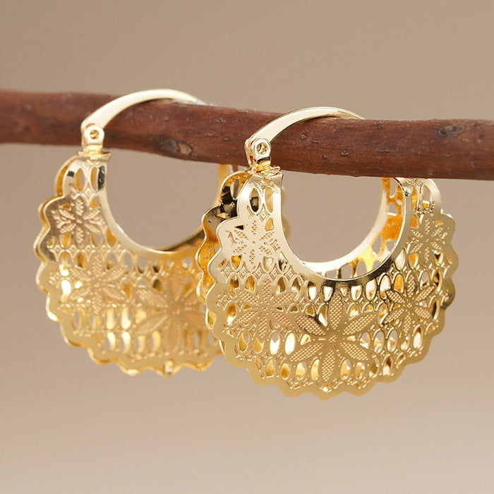 Korean Style Hollow Floral Ear Cuff Earrings For Women, Ethnic Middle East Fashion Jewelry