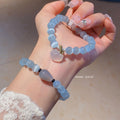 Cat Eye Stone Black Agate Chalcedony Beaded Bangle With Safety Lock Charm Fresh Chinese Style view 1