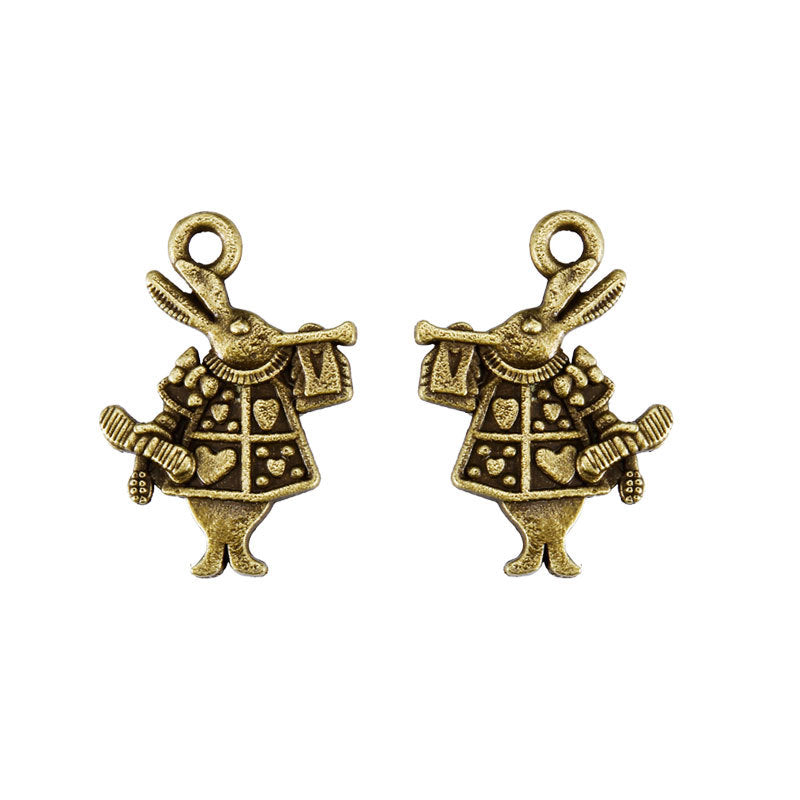 Vintage Double-Sided Rabbit Playing Trumpet Alloy Charm