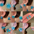 Blue Glass Crystal Rice Bead Flower Stud Earrings For Women Fresh Vacation Style view 1