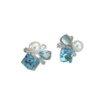 Blue Glass Crystal Rice Bead Flower Stud Earrings For Women Fresh Vacation Style view 5