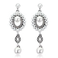 Silver Tone Pearl Oval Halo Crystal Pearl Look Two Designs Metal Dangle Earrings view 1