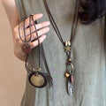 Vintage Faux Leather Star Geometric Tassel Pendant Sweater Necklace for Women Ethnic Style view 3