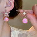 Silver Post Ceramic Star Rhinestone Stud Earrings And Necklace Jewelry Set For Women view 3