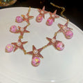 Silver Post Ceramic Star Rhinestone Stud Earrings And Necklace Jewelry Set For Women view 2