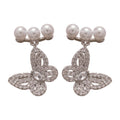 Faux Pearl Zircon Hollow Butterfly Stud Earrings With Silver Pin Light Luxury Minimalist Jewelry view 5