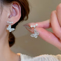 Faux Pearl Zircon Hollow Butterfly Stud Earrings With Silver Pin Light Luxury Minimalist Jewelry view 2