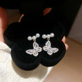 Faux Pearl Zircon Hollow Butterfly Stud Earrings With Silver Pin Light Luxury Minimalist Jewelry view 1