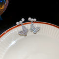 Faux Pearl Zircon Hollow Butterfly Stud Earrings With Silver Pin Light Luxury Minimalist Jewelry view 3