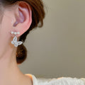 Faux Pearl Zircon Hollow Butterfly Stud Earrings With Silver Pin Light Luxury Minimalist Jewelry view 4
