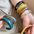 Light Luxury Marbled Acrylic Geometric Open Bangle Retro Oval Bracelet Jewelry view 1