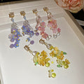 Sweet Resin Flower Rhinestone Tassel Drop Earrings With Silver Pins For Beach Vacation Style view 2