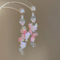 Sweet Resin Flower Rhinestone Tassel Drop Earrings With Silver Pins For Beach Vacation Style view 4