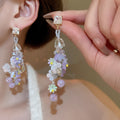 Sweet Resin Flower Rhinestone Tassel Drop Earrings With Silver Pins For Beach Vacation Style view 3