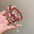 Light Luxury New Chinese Copper Bangle With Zircon Strawberry Quartz Cat Eye Beads view 3