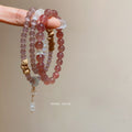 Light Luxury New Chinese Copper Bangle With Zircon Strawberry Quartz Cat Eye Beads view 1