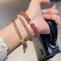 Light Luxury New Chinese Copper Bangle With Zircon Strawberry Quartz Cat Eye Beads view 2