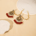 Bohemian Ethnic Indian Style Alloy Pearl Tassel Chandelier Ear Cuff Chain Stud Earrings view 3
