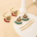 Bohemian Ethnic Indian Style Alloy Pearl Tassel Chandelier Ear Cuff Chain Stud Earrings view 2