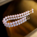 French Vintage Stainless Steel Faux Pearl Beaded Geometric Round Light Luxury Bangle view 3