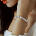 French Vintage Stainless Steel Faux Pearl Beaded Geometric Round Light Luxury Bangle view 2