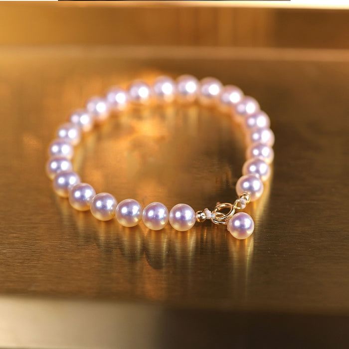 French Vintage Stainless Steel Faux Pearl Beaded Geometric Round Light Luxury Bangle