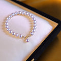 French Vintage Stainless Steel Faux Pearl Beaded Geometric Round Light Luxury Bangle view 4