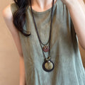 Vintage Distressed Wood Bow Pendant Necklace Boho Ethnic Long Circle Charm 2026 view 4