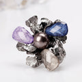 Blue Silver Tone Flower Pearl Look Metal Brooch Pin view 3