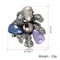 Blue Silver Tone Flower Pearl Look Metal Brooch Pin view 2
